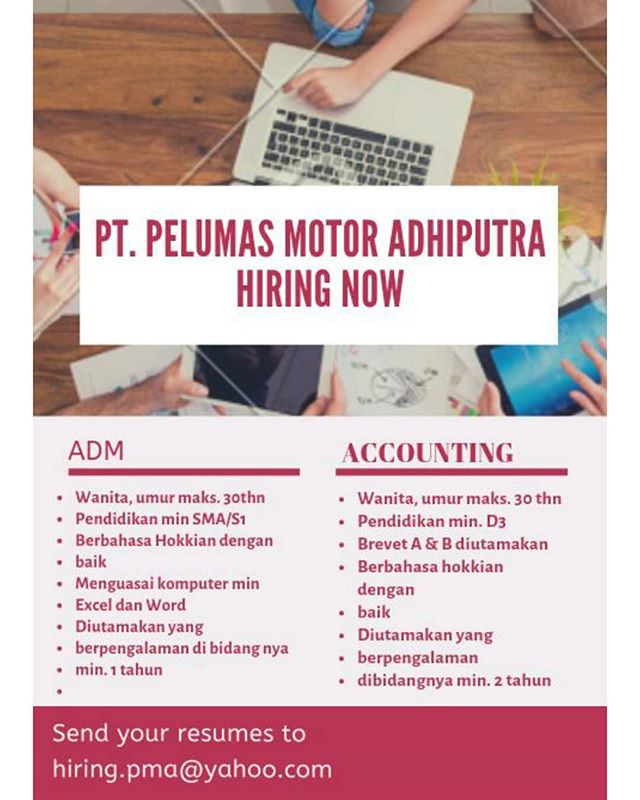 Lowongan Kerja PT Pelumas Motor Adhiputra : ADM dan ACCOUNTING